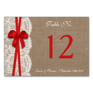 The Rustic Red Bow Wedding Collection Table Number