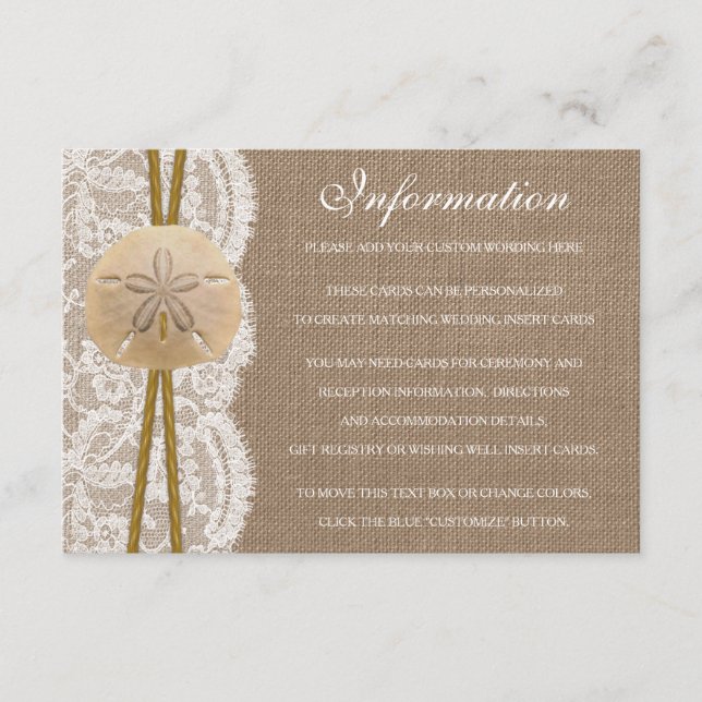 The Rustic Sand Dollar Beach Wedding Collection Enclosure Card (Front)
