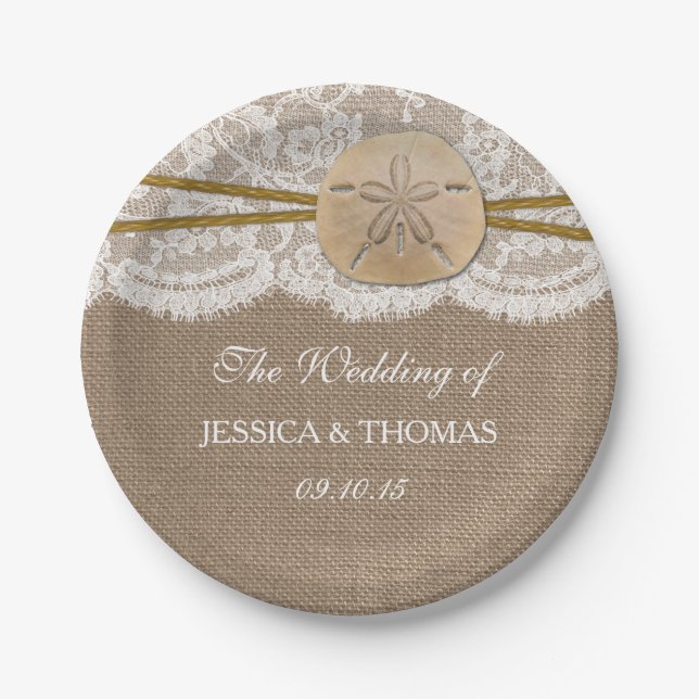 The Rustic Sand Dollar Beach Wedding Collection Paper Plate (Front)