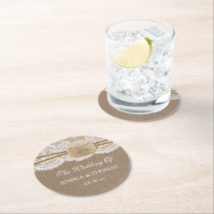 The Rustic Sand Dollar Beach Wedding Collection Round Paper Coaster