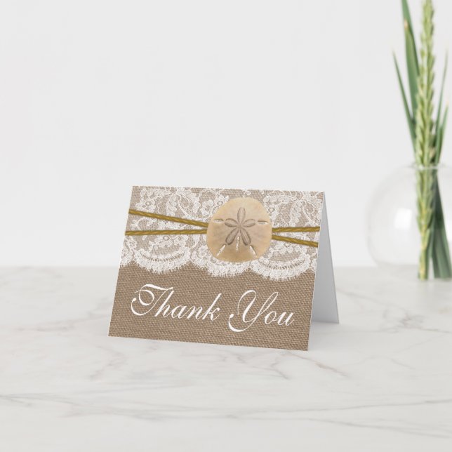 The Rustic Sand Dollar Beach Wedding Collection Thank You Card (Front)
