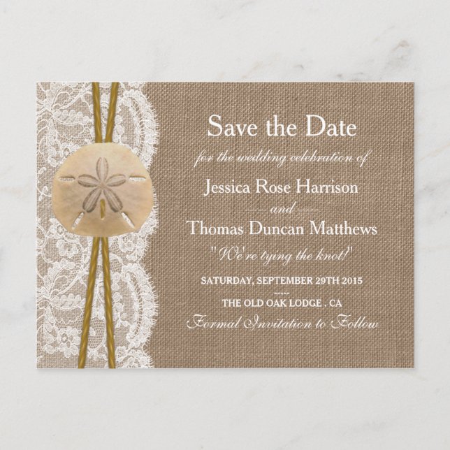 The Rustic Sand Dollar Collection Save The Date Announcement Postcard (Front)