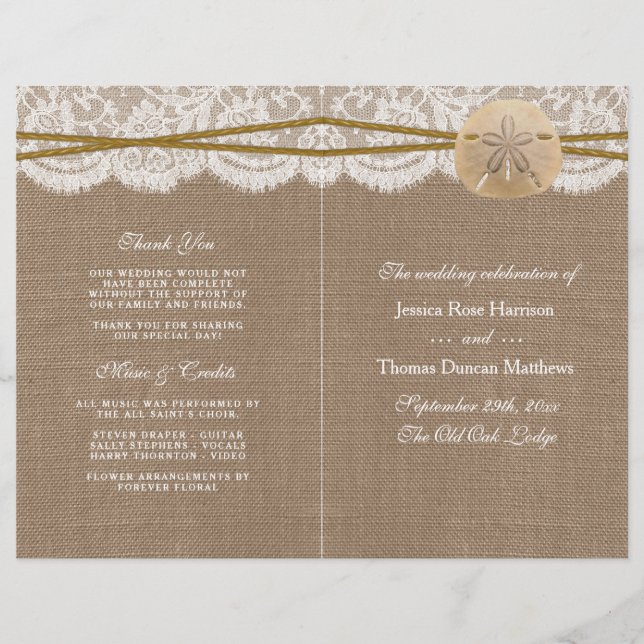 The Rustic Sand Dollar Wedding Collection Programs (Front)