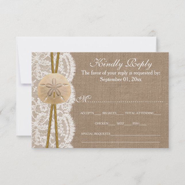 The Rustic Sand Dollar Wedding Collection RSVP Card (Front)