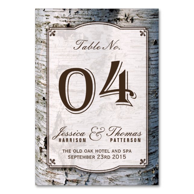 The Rustic Silver Birch Tree Wedding Collection 04 Table Number (Front)