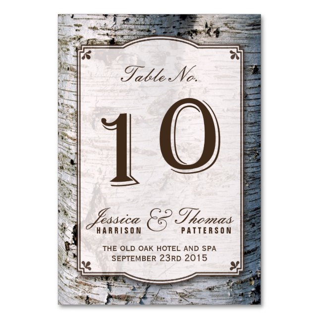 The Rustic Silver Birch Tree Wedding Collection 10 Table Number (Front)