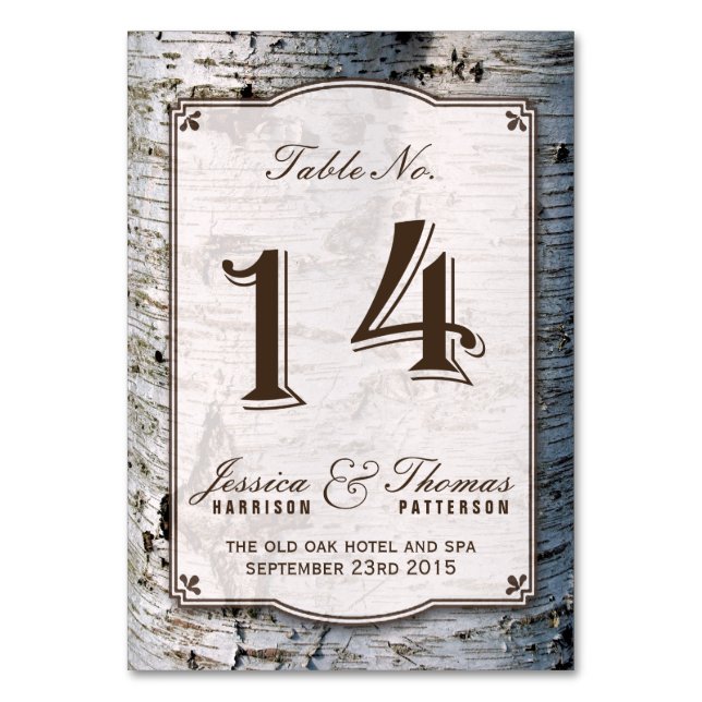 The Rustic Silver Birch Tree Wedding Collection 14 Table Number (Front)