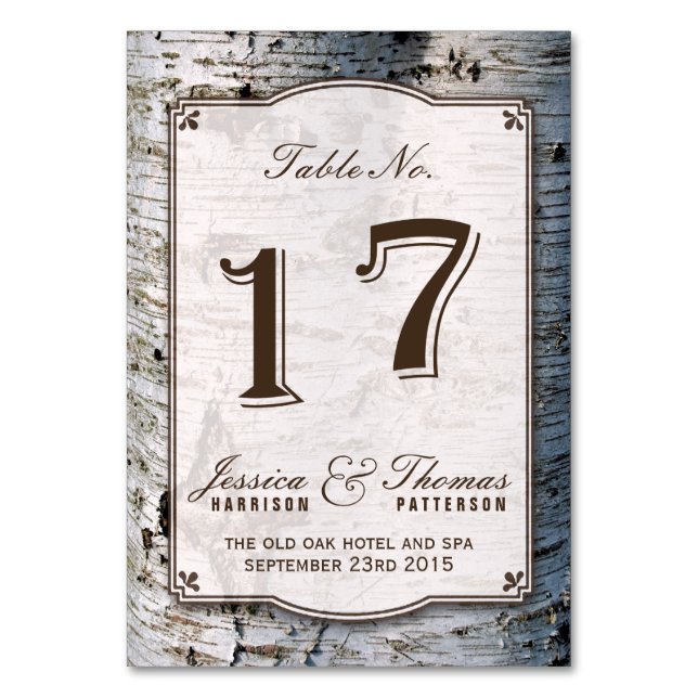 The Rustic Silver Birch Tree Wedding Collection 17 Table Number (Front)