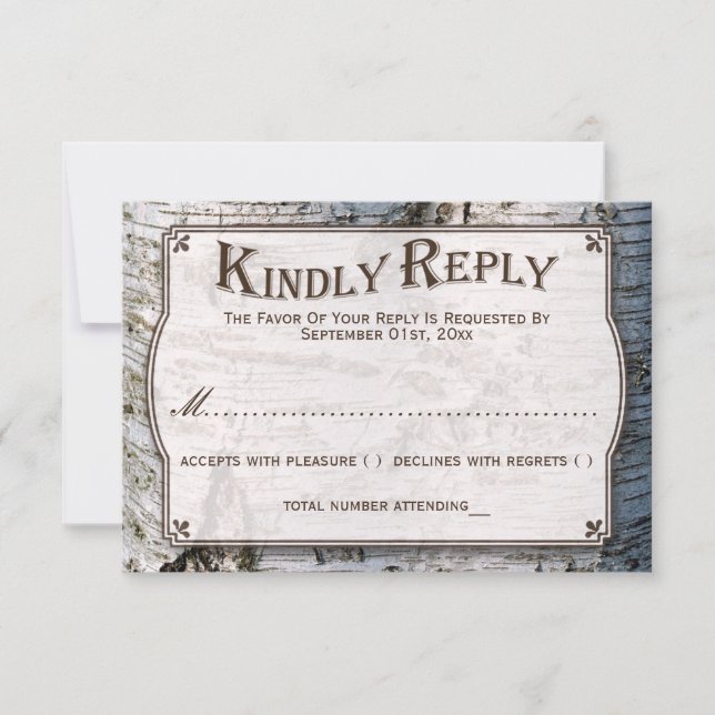The Rustic Silver Birch Tree Wedding Collection RSVP Card (Front)