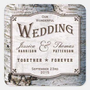 The Rustic Silver Birch Tree Wedding Collection Square Sticker