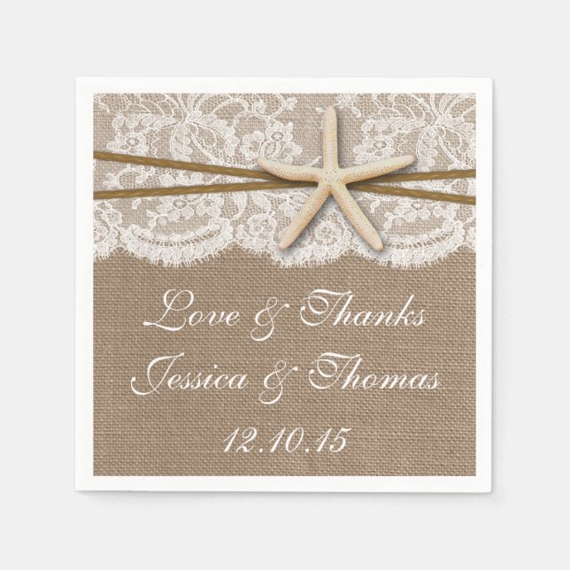 The Rustic Starfish Beach Wedding Collection Napkin (Front)