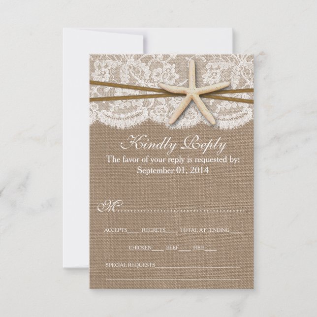 The Rustic Starfish Beach Wedding Collection RSVP Card (Front)