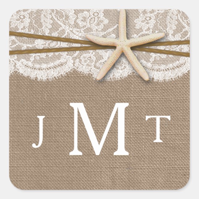 The Rustic Starfish Beach Wedding Collection Square Sticker (Front)