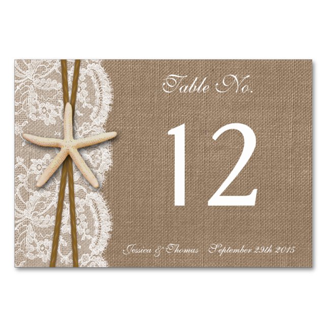 The Rustic Starfish Beach Wedding Collection Table Number (Front)