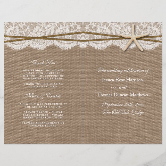 The Rustic Starfish Wedding Collection Programs (Front)