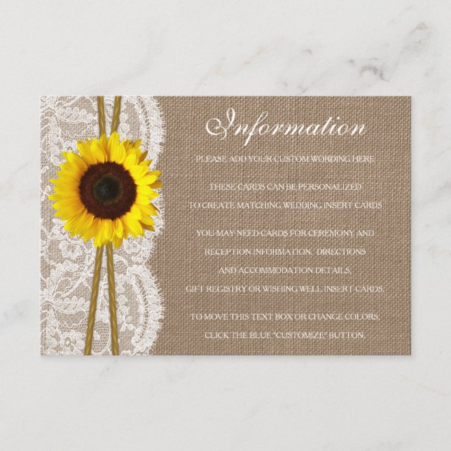 The Rustic Sunflower Wedding Collection Detail Enclosure Card (Front)
