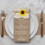 The Rustic Sunflower Wedding Collection Menu Card<br><div class="desc">The rustic sunflower collection is a stunning design featuring a lovely rustic burlap effect background with a romantic vintage white lace effect trim finished with a stunning sunflower and twine. These menus can be personalised for your special occasion and would make the perfect template for wedding menus, bridal shower menus,...</div>