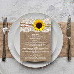 The Rustic Sunflower Wedding Collection Menu Cards<br><div class="desc">The rustic sunflower collection is a stunning design featuring a lovely rustic burlap effect background with a romantic vintage white lace effect trim finished with a stunning sunflower and twine. These menus can be personalised for your special occasion and would make the perfect template for wedding menus, bridal shower menus,...</div>
