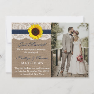 The Rustic Sunflower Wedding Collection - Navy Announcement