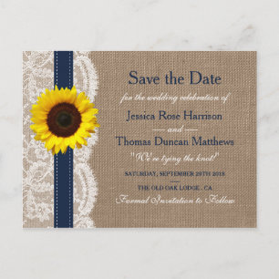 The Rustic Sunflower Wedding Collection - Navy Announcement Postcard