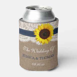 The Rustic Sunflower Wedding Collection - Navy Can Cooler