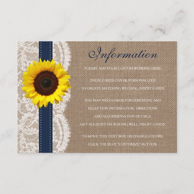 The Rustic Sunflower Wedding Collection - Navy Enclosure Card (Front)