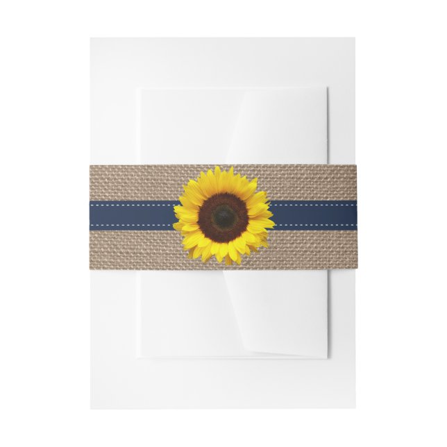 The Rustic Sunflower Wedding Collection - Navy Invitation Belly Band (Front Example)