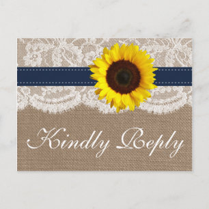 The Rustic Sunflower Wedding Collection - Navy Invitation Postcard