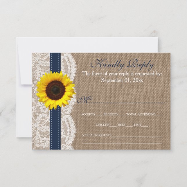 The Rustic Sunflower Wedding Collection - Navy RSVP Card (Front)