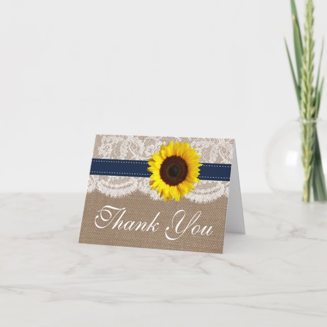 The Rustic Sunflower Wedding Collection - Navy Thank You Card (Front)