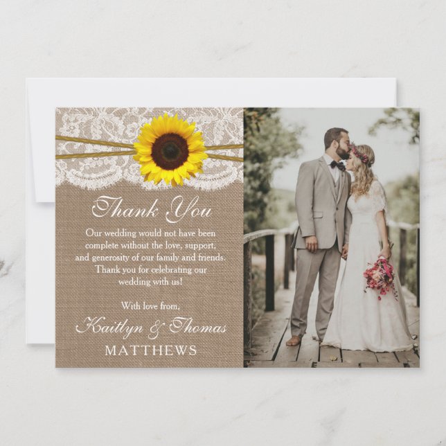 The Rustic Sunflower Wedding Collection Photo Thank You Card (Front)