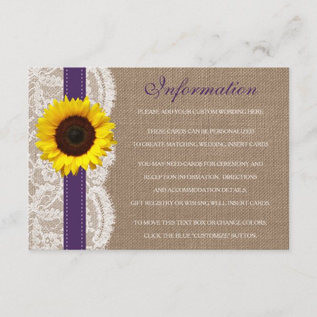The Rustic Sunflower Wedding Collection - Purple Enclosure Card (Front)