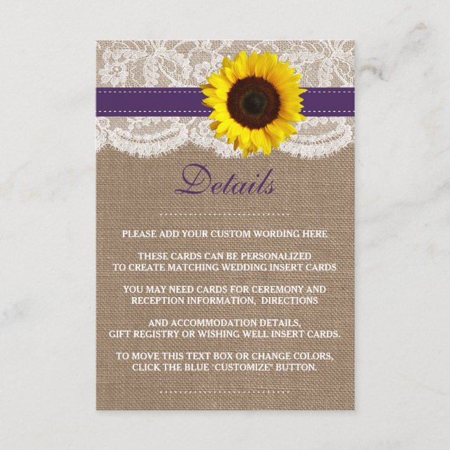 The Rustic Sunflower Wedding Collection - Purple Enclosure Card (Front)