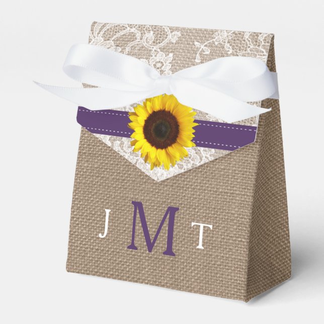 The Rustic Sunflower Wedding Collection - Purple Favour Box (Front Side)