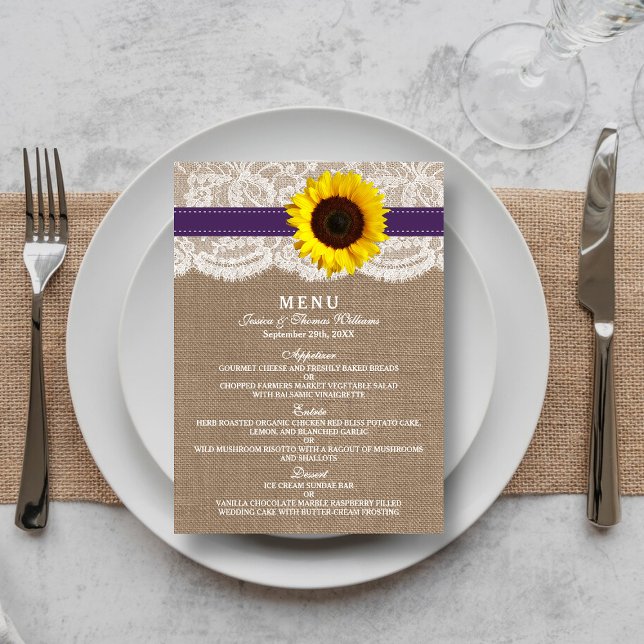 The Rustic Sunflower Wedding Collection - Purple Menu (Creator Uploaded)