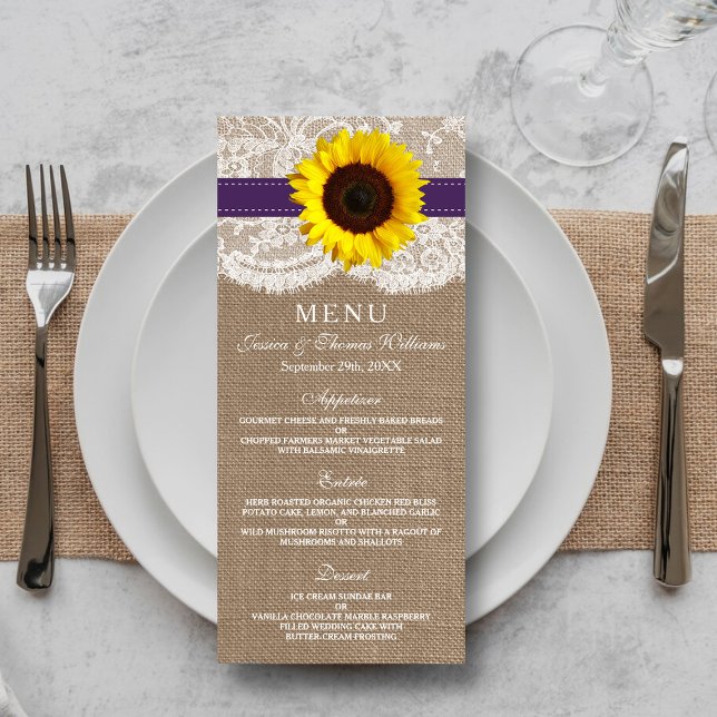 The Rustic Sunflower Wedding Collection - Purple Menu (Creator Uploaded)