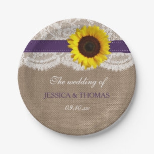 The Rustic Sunflower Wedding Collection - Purple Paper Plate
