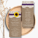 The Rustic Sunflower Wedding Collection - Purple Programme<br><div class="desc">The rustic sunflower collection is a stunning design featuring a lovely rustic burlap effect background with a romantic vintage white lace effect trim finished with a stunning sunflower and purple ribbon. These programs can be personalised for your special occasion and would make the perfect template for weddings, bridal showers, engagement...</div>