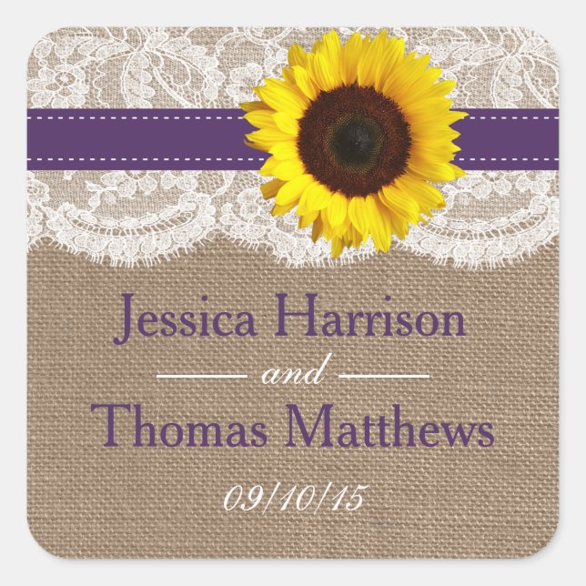 The Rustic Sunflower Wedding Collection - Purple Square Sticker (Front)