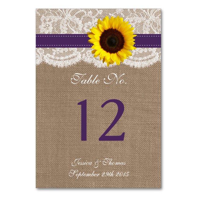 The Rustic Sunflower Wedding Collection - Purple Table Number (Front)