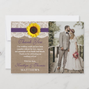 The Rustic Sunflower Wedding Collection - Purple Thank You Card