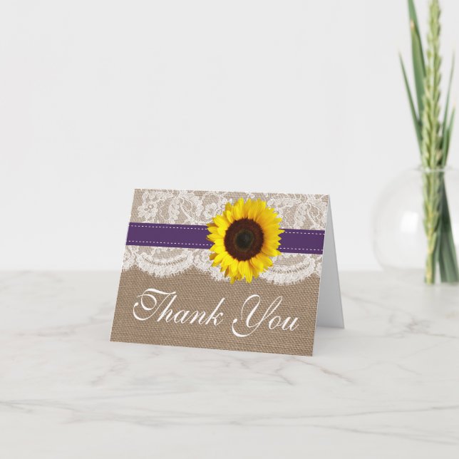 The Rustic Sunflower Wedding Collection - Purple Thank You Card (Front)