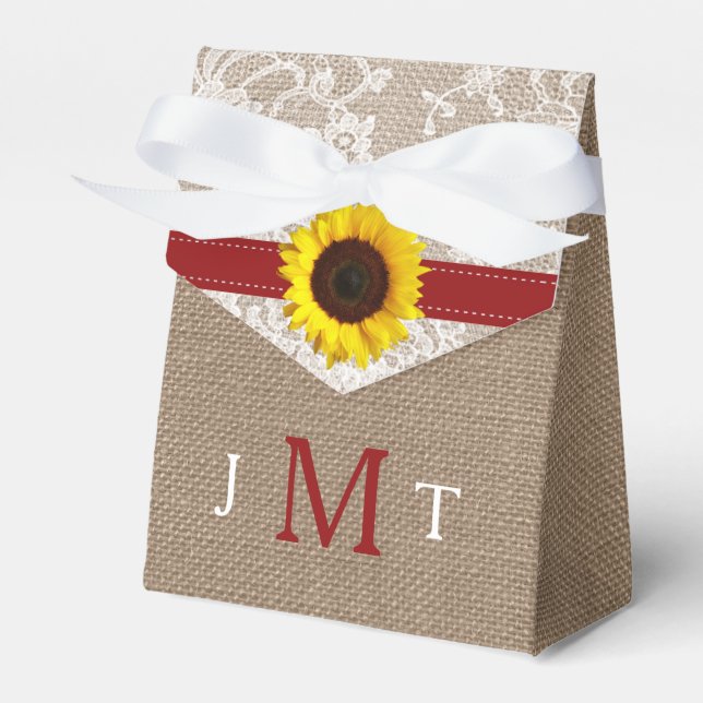 The Rustic Sunflower Wedding Collection - Red Favour Box (Front Side)