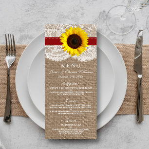 The Rustic Sunflower Wedding Collection - Red Menu