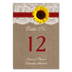 The Rustic Sunflower Wedding Collection - Red Table Number