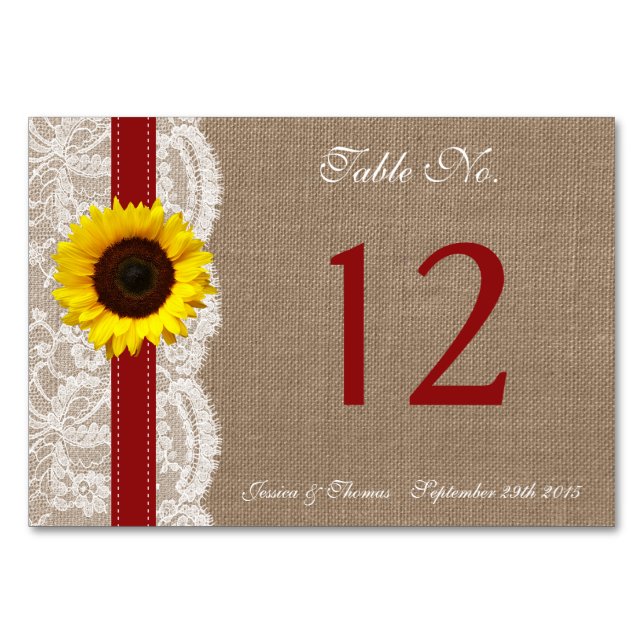 The Rustic Sunflower Wedding Collection - Red Table Number (Front)