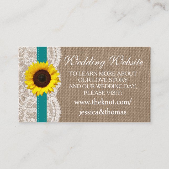 The Rustic Sunflower Wedding Collection - Teal Enclosure Card (Front)
