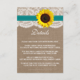 The Rustic Sunflower Wedding Collection - Teal Enclosure Card