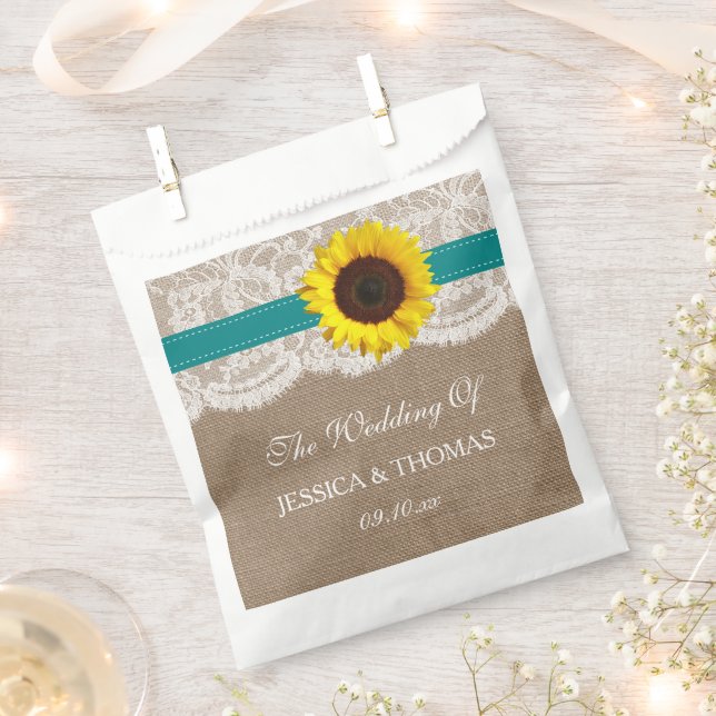 The Rustic Sunflower Wedding Collection - Teal Favour Bags (Clipped)