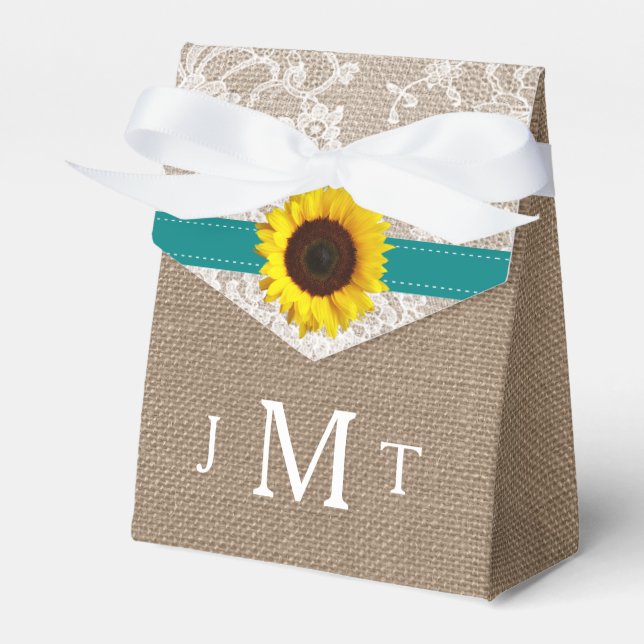 The Rustic Sunflower Wedding Collection - Teal Favour Box (Front Side)